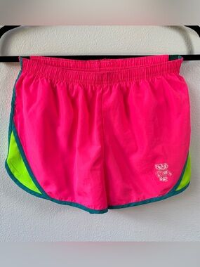 UW Madison Bucky Badger Neon Pink Athletic Shorts with Lime Accent
